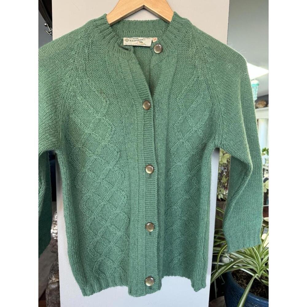Vtg Mohair Wool Green Sweater Sz US Sm Irish made Cottagecore Preppy Heritage